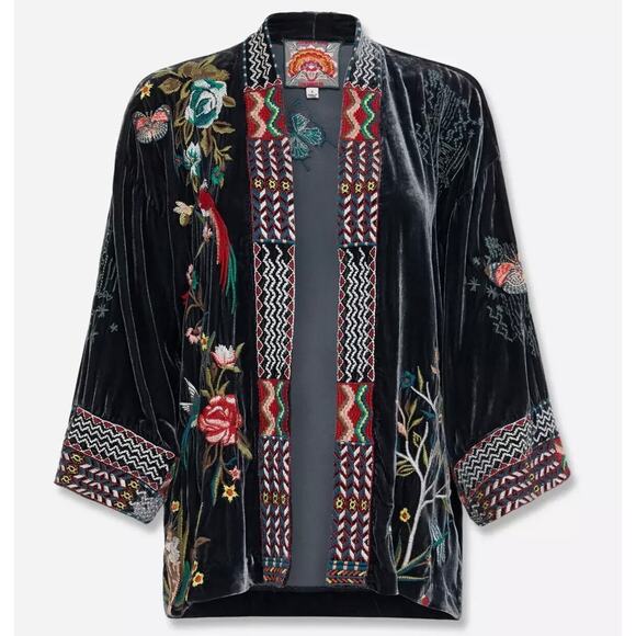 Johnny Was Gen Boho Velvet Floral Embroidered Kimono Jacket Cardi XS Fits S M L - Picture 6 of 10